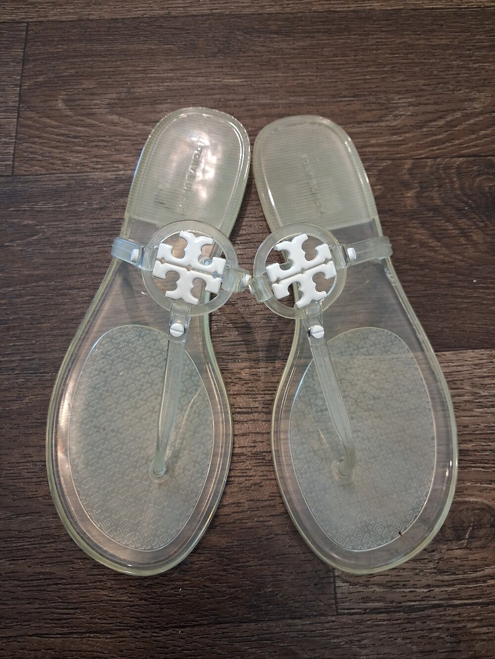 Tory Burch Clear Jelly Sandals with White Logo Medallion Sz 8